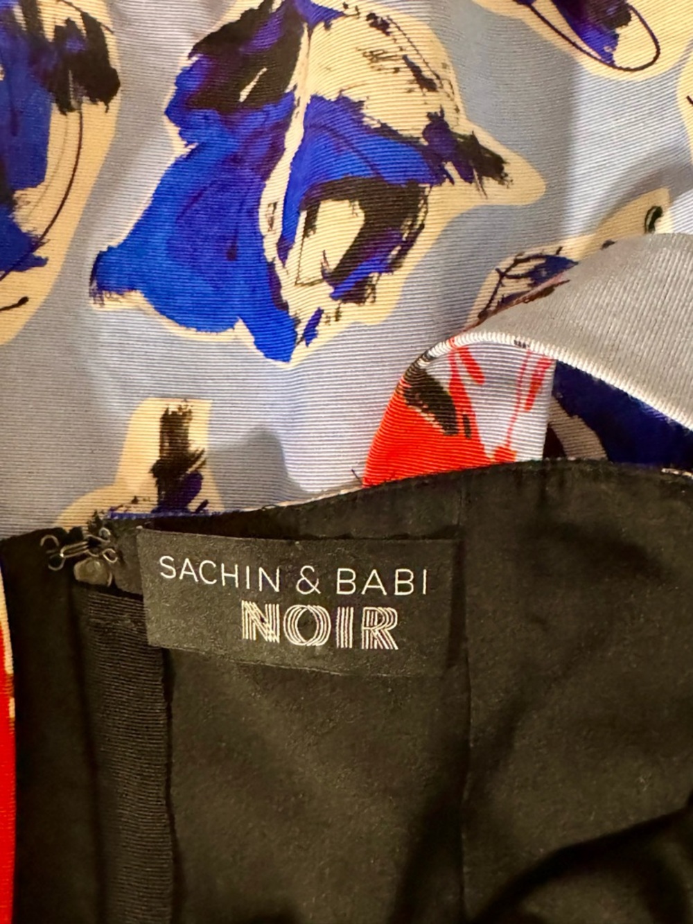 Sachin + Babi Blue Floral Midi Dress with Red Strap Accents - Picture 10 of 11